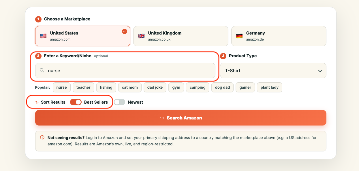 Entering the keyword “nurse” with the Best Sellers sort toggle switched on in the research tool