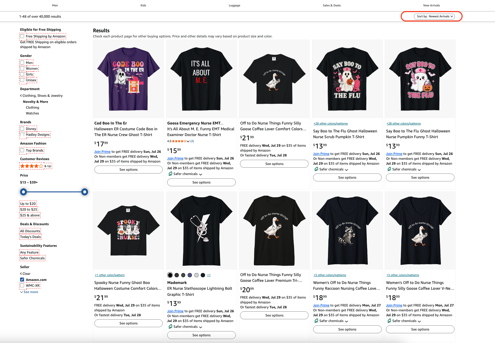 Amazon results sorted by Newest Arrivals for the nurse niche